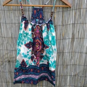 🌟🌟Weavers Tank Wood Bead Detail BoHo Print